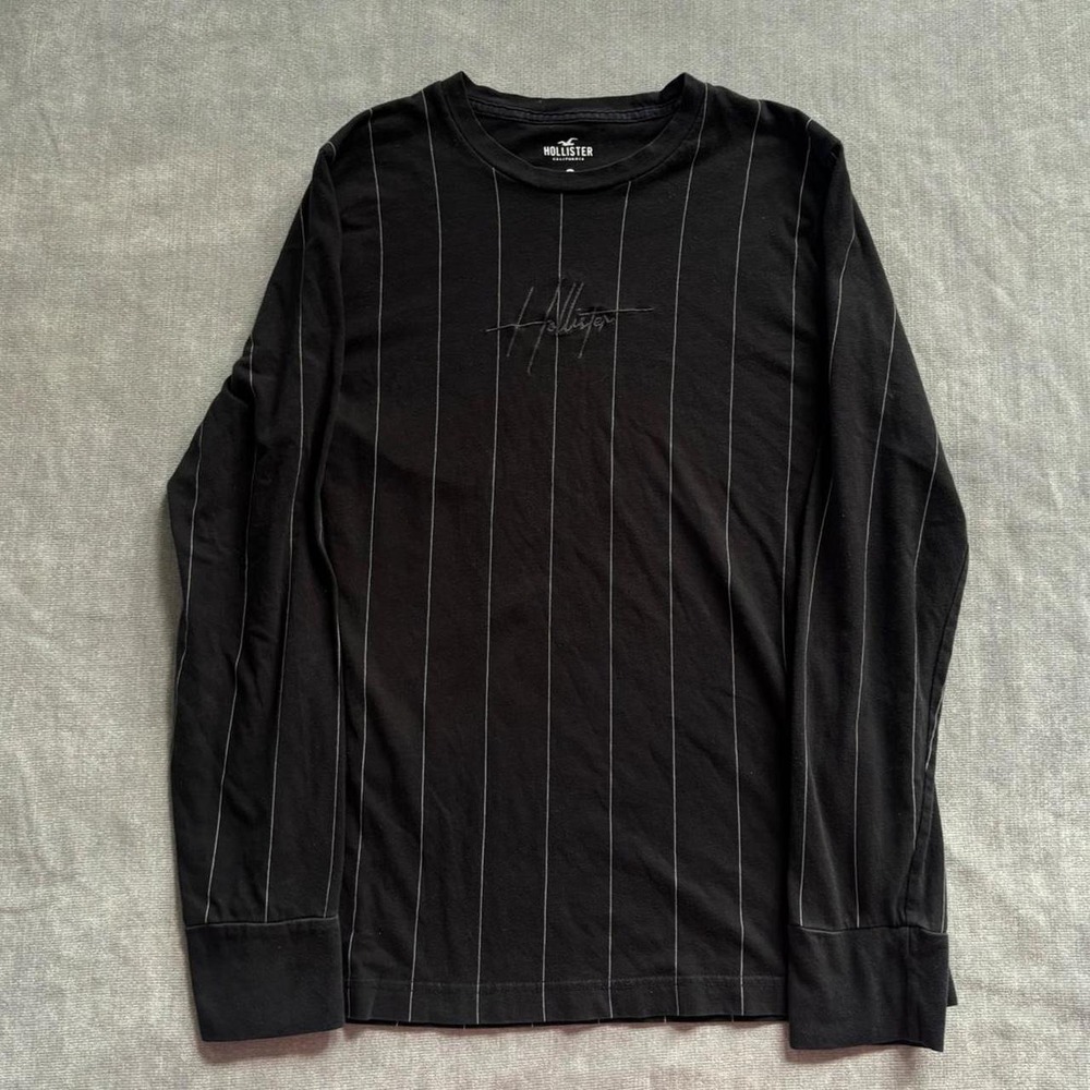 Hollister black long sleeve shirt with white pinstripes